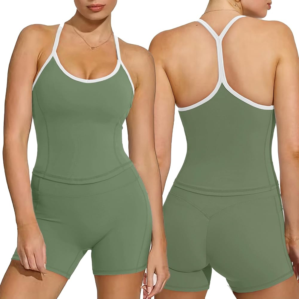 SUUKSESS Women Sexy Workout Sets Padded Sports Bra High Waisted Shorts Outfits | Amazon (US)