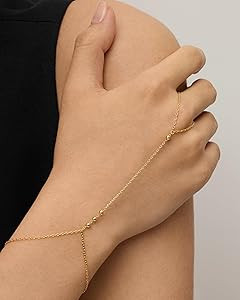 PAVOI 14K Gold Plated Freshwater Pearl Gold Hand Chain Bracelet for Women - Trendy Ring Bracelet ... | Amazon (US)