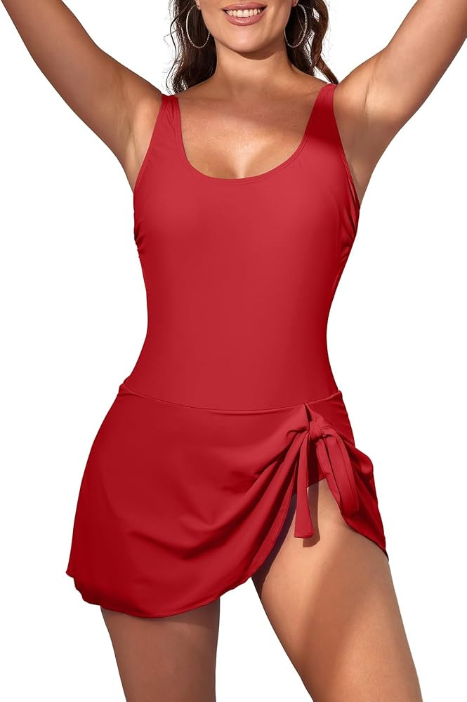 Eomenie One Piece Swimdress Swimsuits for Women Tummy Control Swim Dresses Skirt Bathing Suit | Amazon (US)