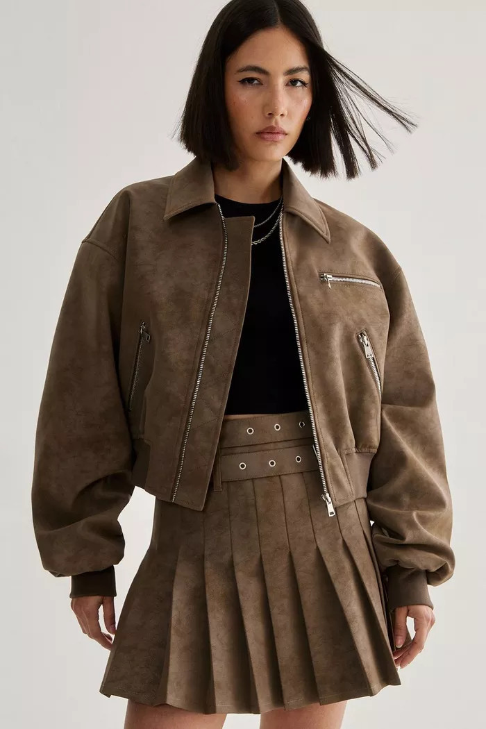Distressed Faux Leather Bomber Jacket | Boohoo.com (UK & IE)