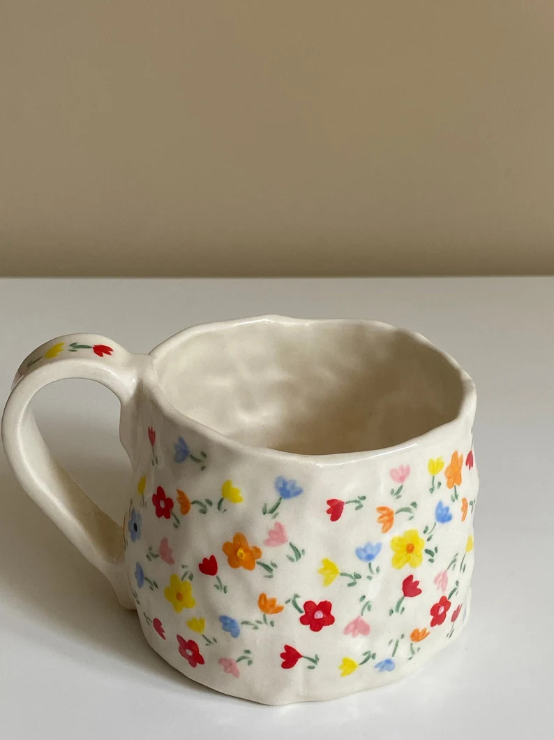 Dainty Flower Mug Handmade Ceramic Hand Painted - Etsy | Etsy (US)