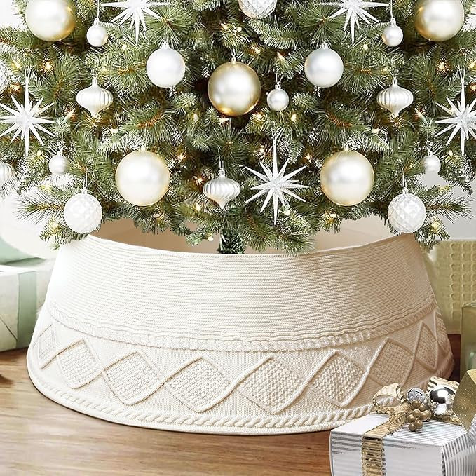 NIBESSER Knit Christmas Tree Collar White 30 Inches Ivory Tree Skirt Ring Tree Basket Plastics Sh... | Amazon (US)