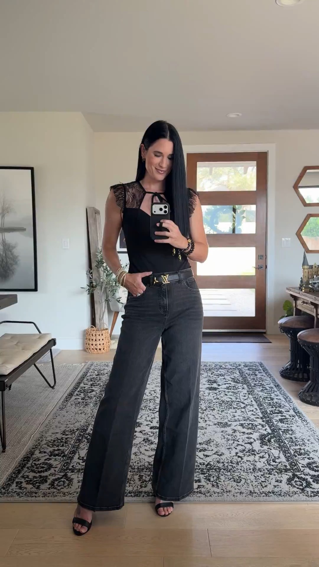 My @Lulus lace, tie neck bodysuit is on sale for $28 from $35! I’m in a size medium. 

My @Spanx wide leg denim is 20% off sitewide! I’m in the size small regular.

#LTKSaleAlert #LTKOver40 #LTKTall