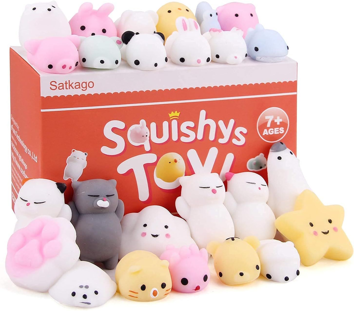 Satkago Mochi Squishy Toys, Christmas Party Favors 25pcs Mini Kawaii Squishies Goodie Bag Stockin... | Amazon (US)