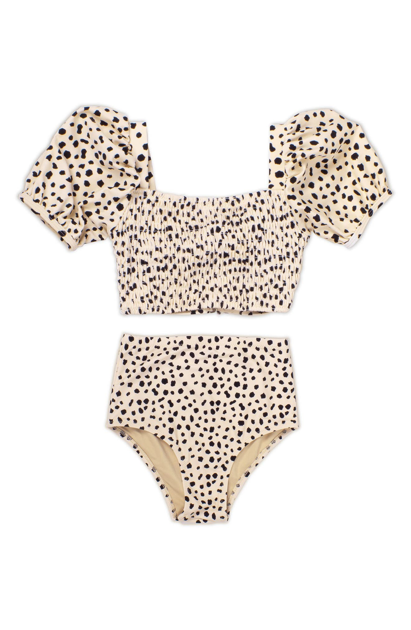 Shade Critters Kids' Dalmatian Puff Sleeve Two-Piece Swimsuit in Honey Brown at Nordstrom, Size 3... | Nordstrom