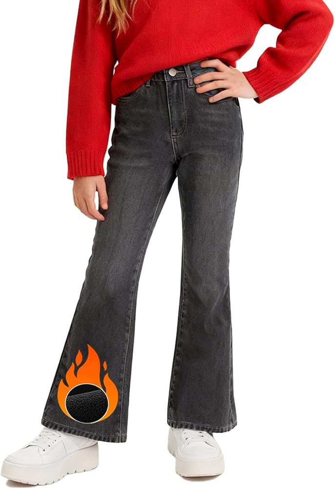 Blukraf Bell Bottoms for Girls Bootcut Jeans, Warm Winter Pants Kid Jeans Fleece Lined Leggings G... | Amazon (US)