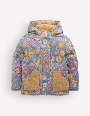 Boden Girls Borg Padded Jacket in Blue | Size 2-3 Years | Boden (US)
