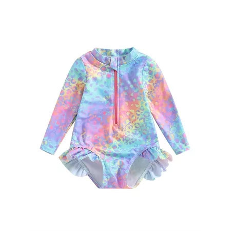 Sedceaty Kids Baby Girl Swimsuits Fish Scale Print Ruffles Long Sleeve Jumpsuit Swimwear Beachwear Bathing Suits | Walmart (US)