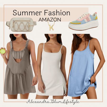 Blue athletic dresses and tennis dresses! Sports dress! Amazon finds! Casual short dress! Perfect travel outfit! Pickle ball outfit! Tennis dresss

Waist bag! Sneakers! Initial necklace! 

#LTKMidsize #LTKActive #LTKSeasonal