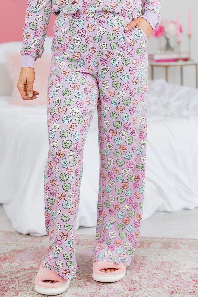 Sweetest Love Pastel Candy Heart Pajama Open Bottom Pants | Pink Lily