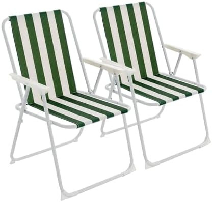 Harbour Housewares Folding Beach Deck Chairs - Green Stripe - Pack of 2 - Metal Outdoor Patio Sea... | Amazon (UK)