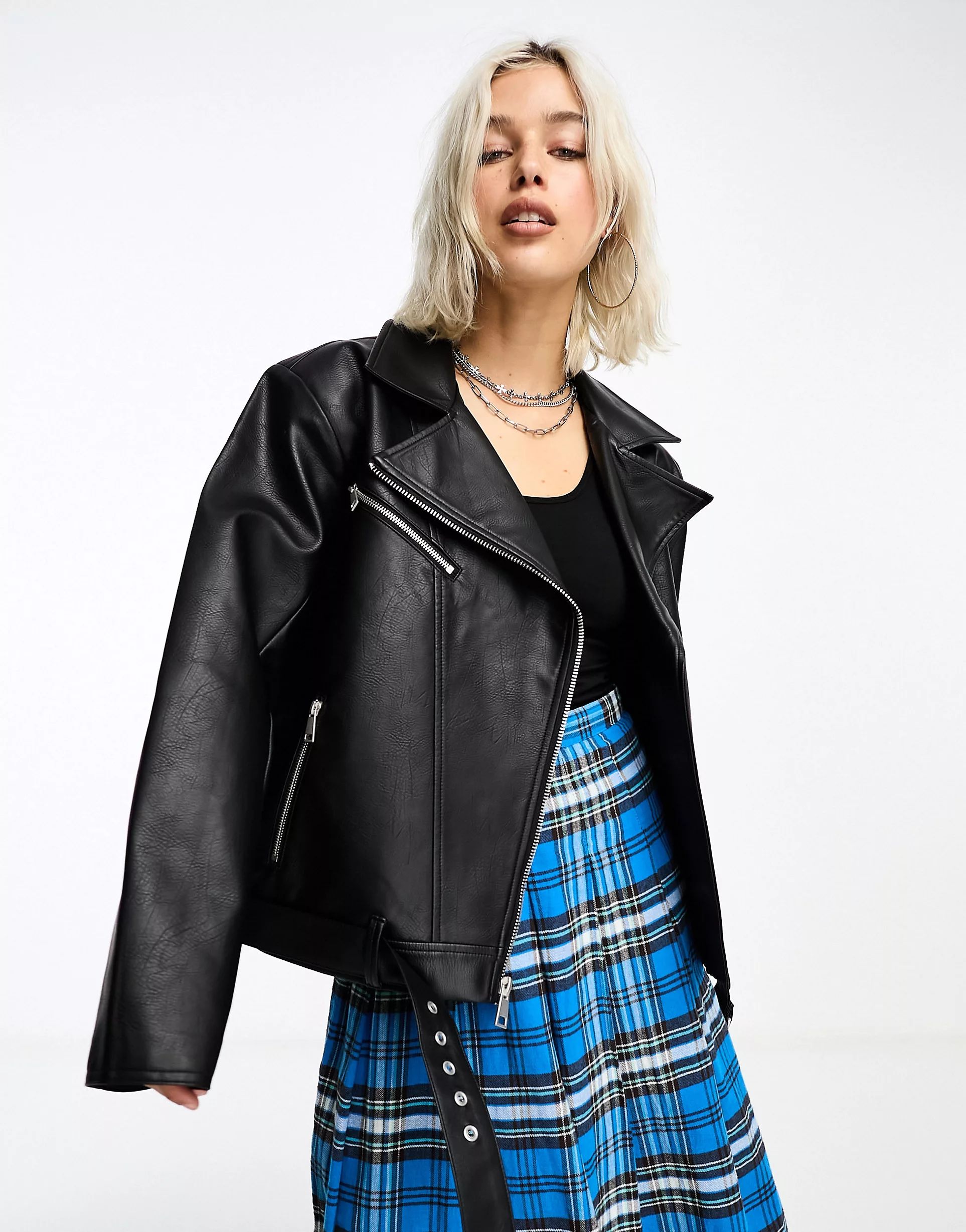 COLLUSION ultimate faux leather oversized biker jacket in black | ASOS (Global)