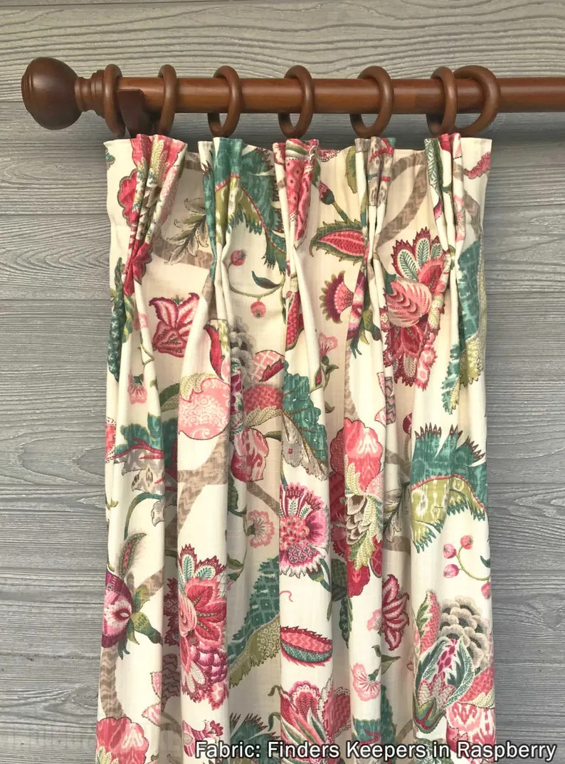Finders Keepers in Raspberry Pinch Pleat Drapery 84 96 108 120 Curtain, Floral; Red, Green, Ivory... | Etsy (US)