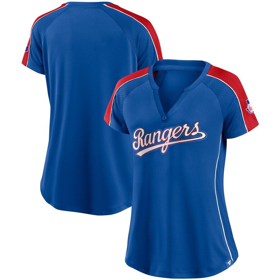 Texas Rangers Fanatics Branded Women's Royal/Red True Classic League Diva Pinstripe Raglan V-Neck... | Fanatics