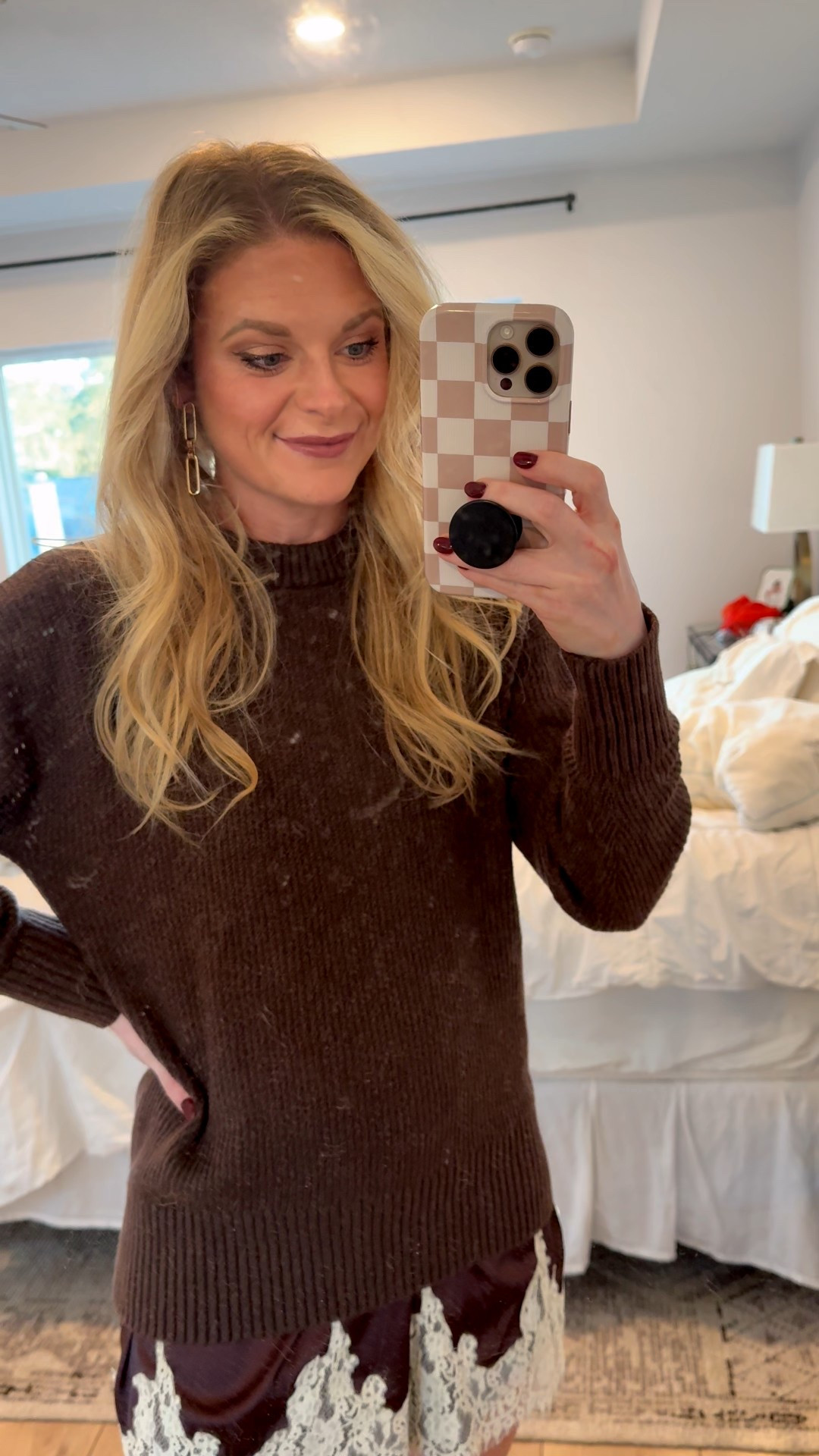 DIRTY mirror— so sorry. But chocolate brown from head to toe 🤎🤎🤎

Sweater— XS
Shorts- medium
Boots- went down 1/2 size 

#LTKHoliday #LTKPetite #LTKootd