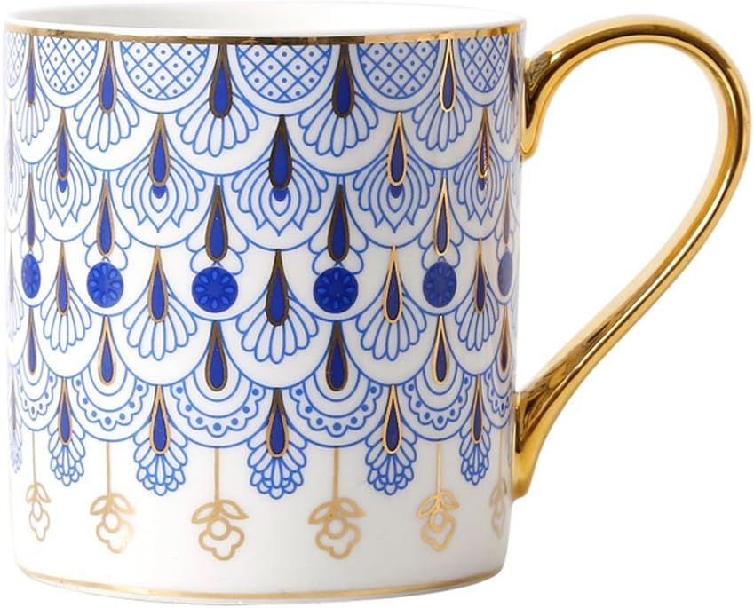British Style Blue Floral Porcelain Coffee Mug with Golden Handle Spoon - 12oz | Amazon (US)