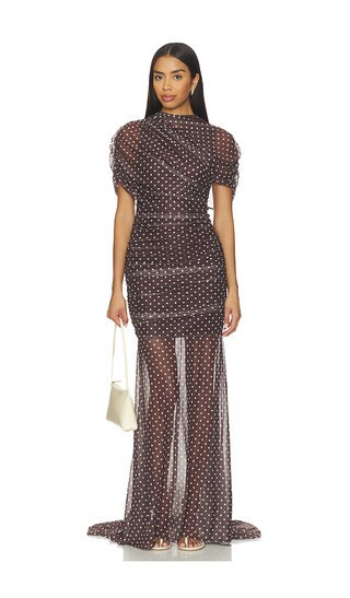 Amanda Uprichard X Revolve Evianna Mesh Gown in Chocolate. - size XL | Revolve Clothing (Global)