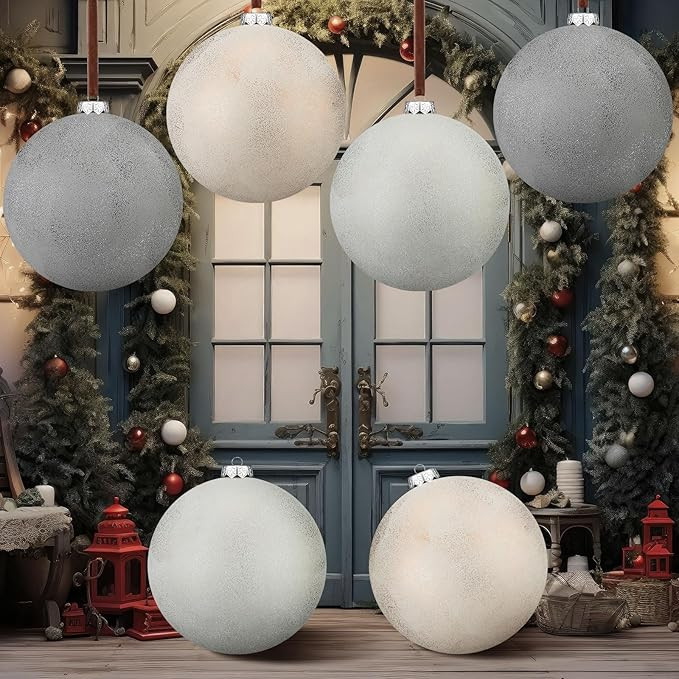 6 Pcs 6 Inch Large Neutral Christmas Ball Ornaments Jumbo Big Rustic Textured Gray Beige Frosted ... | Amazon (US)