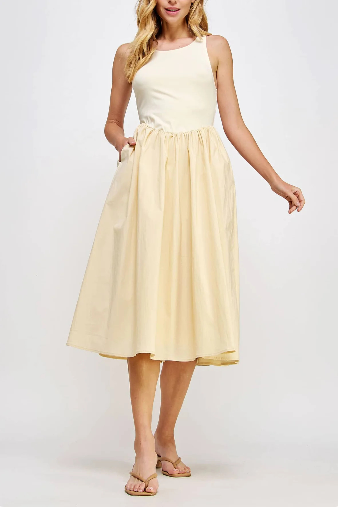 Kalli Knit Contrast Poplin Long Dress | MTT Collective