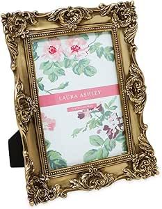 Laura Ashley 5x7 Gold Ornate Textured Hand-Crafted Resin Picture Frame with Easel & Hook for Tabl... | Amazon (US)