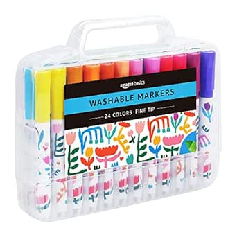 Amazon Basics Washable Fine Tip Assorted School Marker Pens, Pack of 24 Colors | Amazon (US)