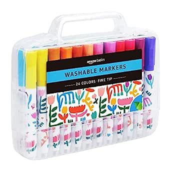 Amazon Basics Washable Fine Tip Assorted School Marker Pens, Pack of 24 Colors | Amazon (US)