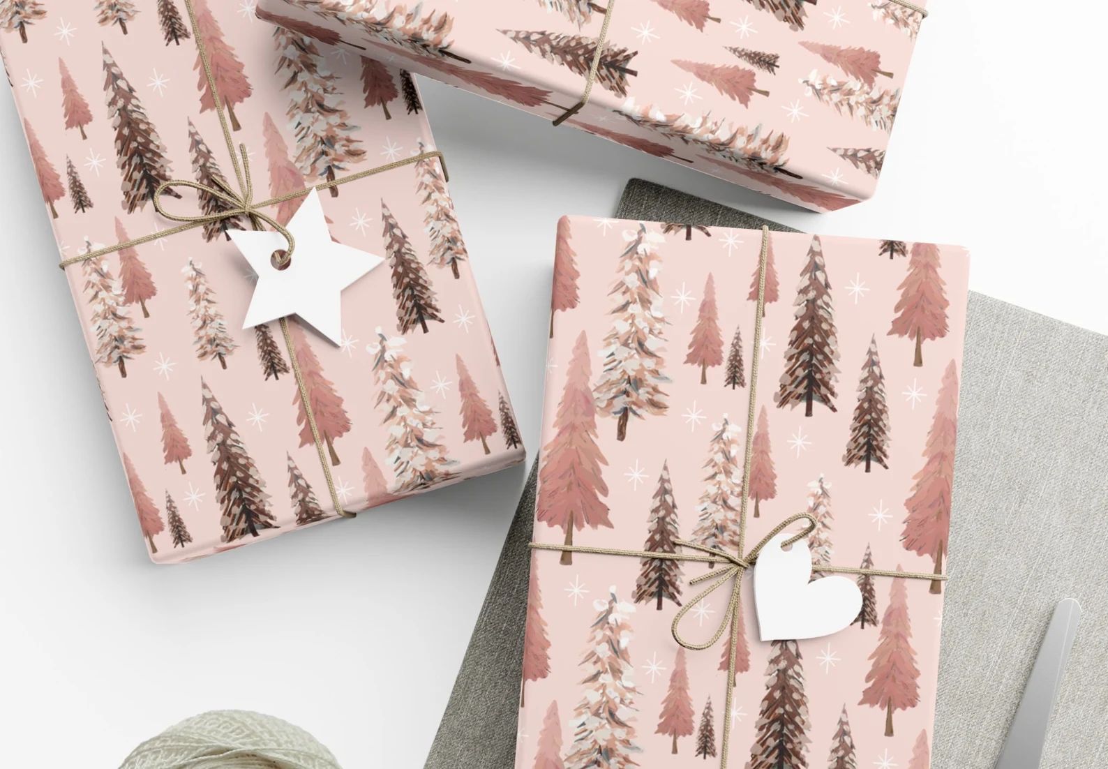 Pink Christmas Tree Wrapping Paper Merry Christmas Wrapping - Etsy | Etsy (US)