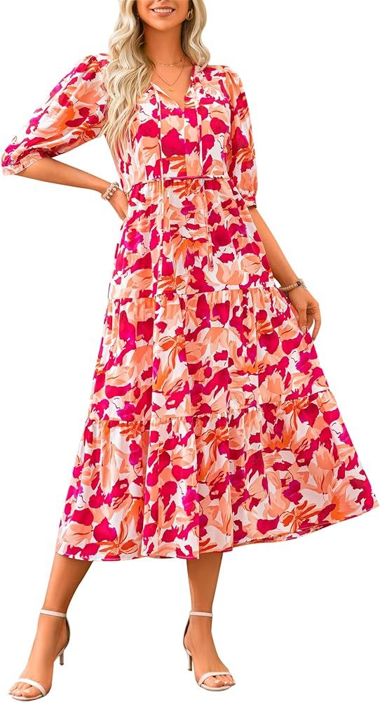 PRETTYGARDEN Maxi Dress for Women 2024 Summer Casual Loose Oversized Floral Sundress Flared Boho ... | Amazon (US)