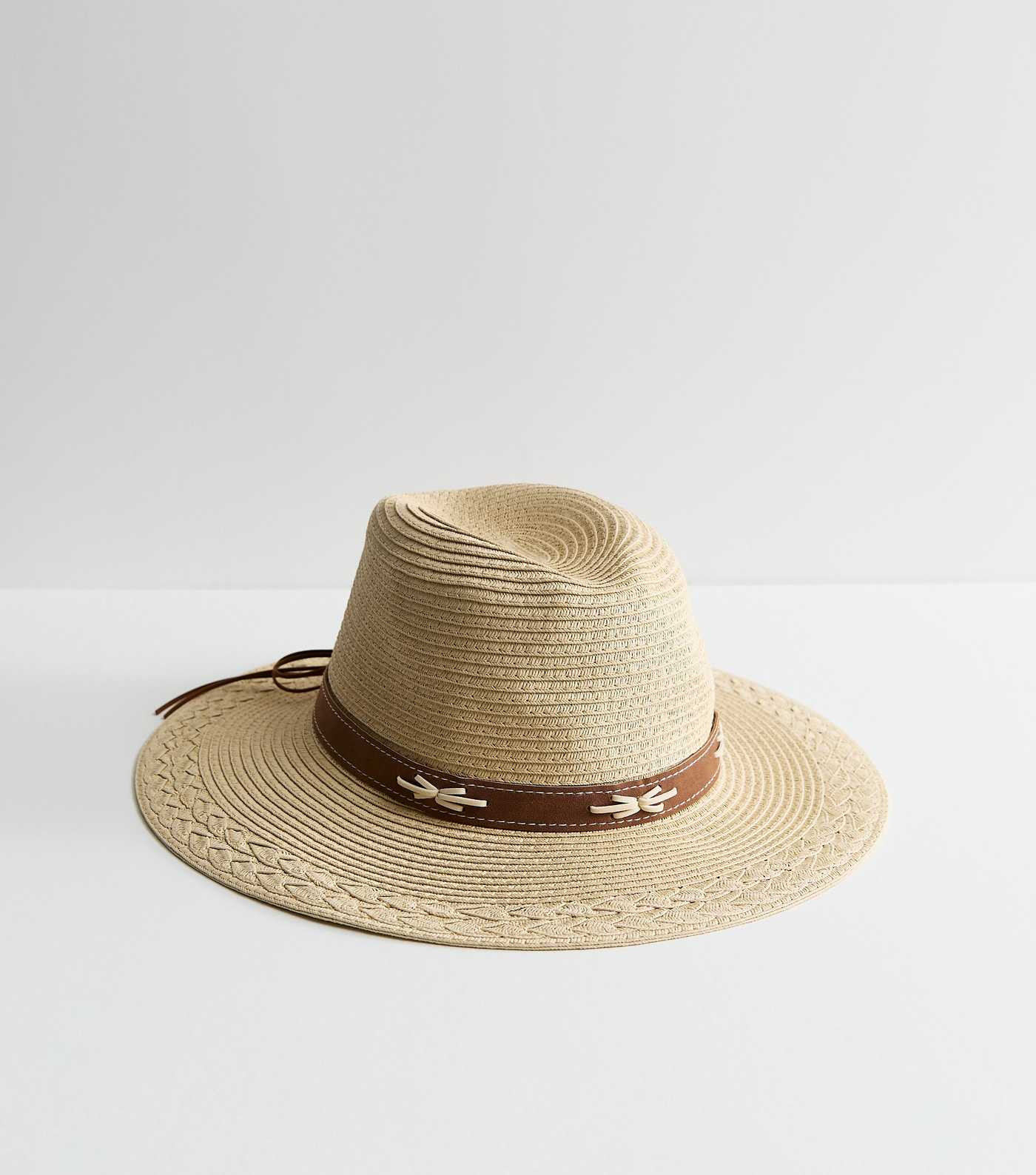 Stone Suede Trim Straw Fedora Hat | New Look | New Look (UK)