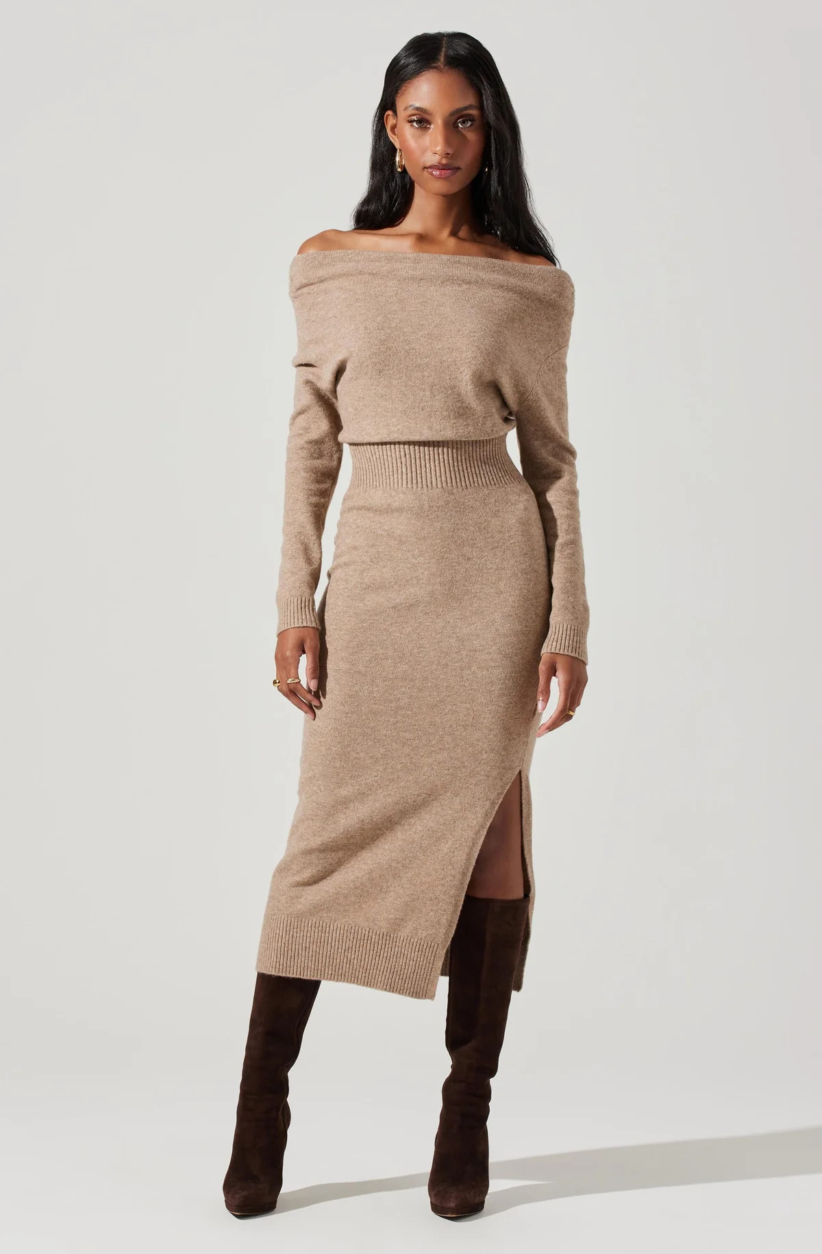 Cora Off Shoulder Midi Sweater Dress | ASTR The Label (US)