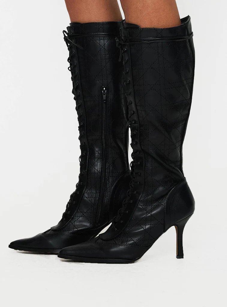 Creator Knee High Lace-Up Boots Black | Princess Polly US