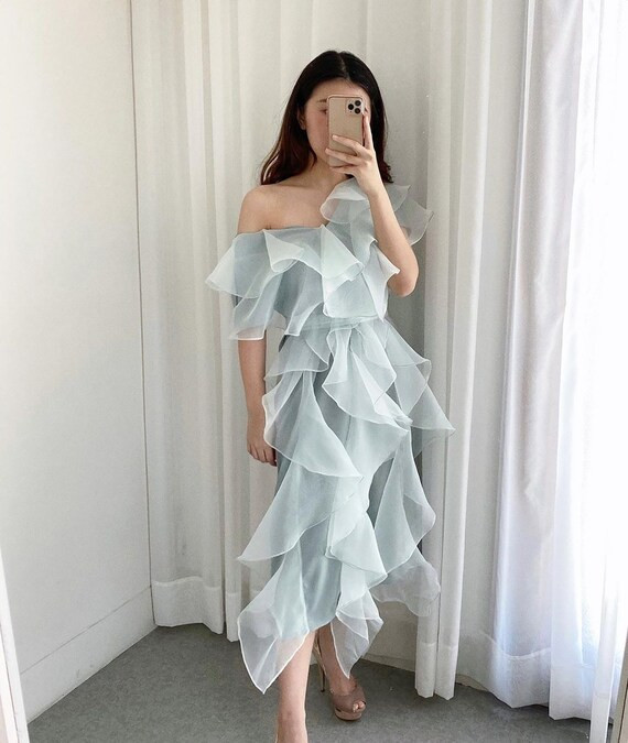 Ruffle Organza Midi Dress Layered Gown Pastel Soft Colour | Etsy | Etsy (US)