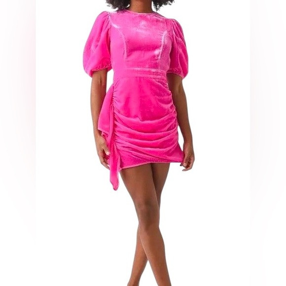 NWT Rhode Pia Velvet Puff Elbow Sleeve Asymmetric Draped Mini Dress, Size 4 | Poshmark