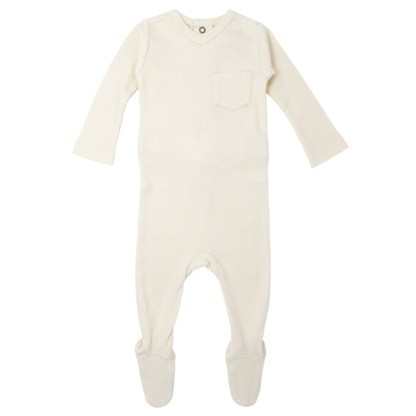 Organic V-Neck Footie, Beige | SpearmintLOVE