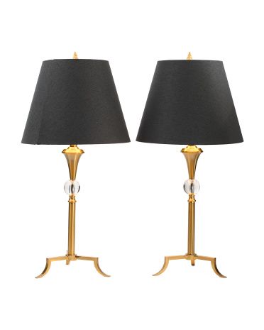 Set Of 2 Polished Brass Metal 3 Legged Table Lamps | TJ Maxx