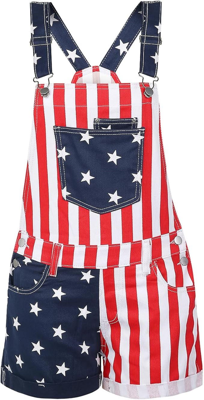 Women's American Flag Overalls Cotton Summer Rompers 4th of July Patriotic Jumpsuit Outfit Casual... | Amazon (US)
