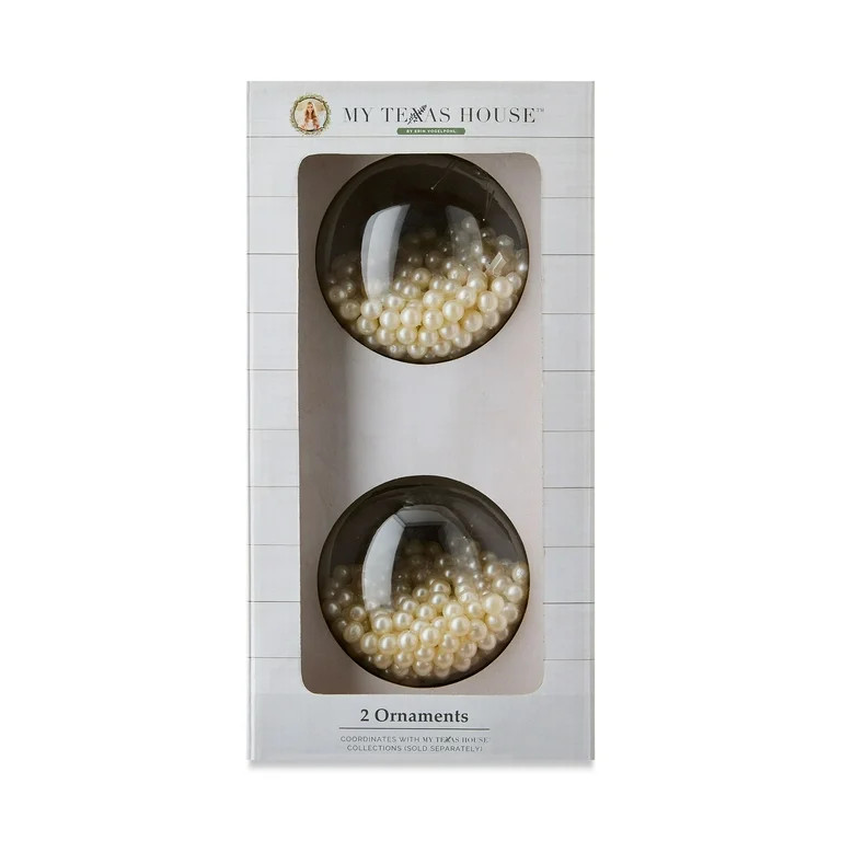 2 Count White Pearl Glass Christmas Ornaments, 3.55 in, by My Texas House - Walmart.com | Walmart (US)