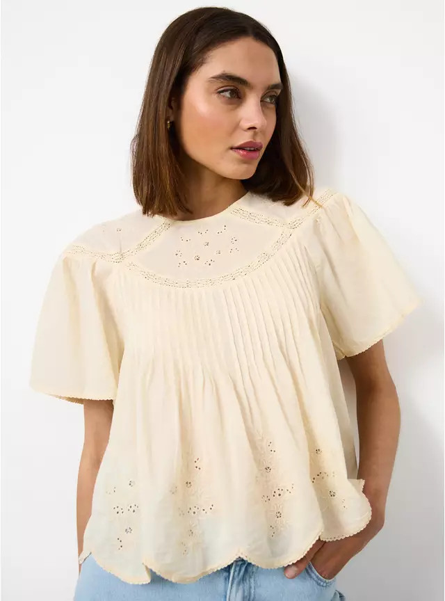 Buy Cream Mesh Pintuck Short Sleeve Blouse 8 | Blouses | Tu | Tu Clothing