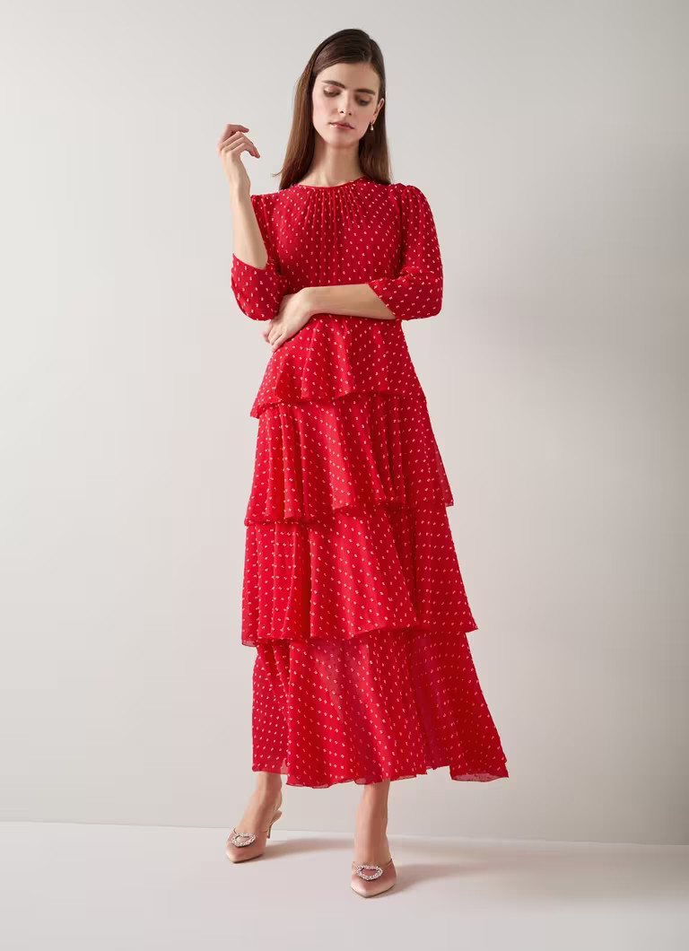 Poppy Red Poinsettia Tiered Dress | L.K. Bennett (UK)
