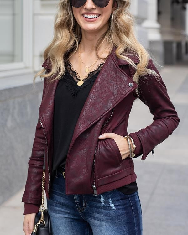 Move Free Leather Look Moto Jacket | Grace and Lace