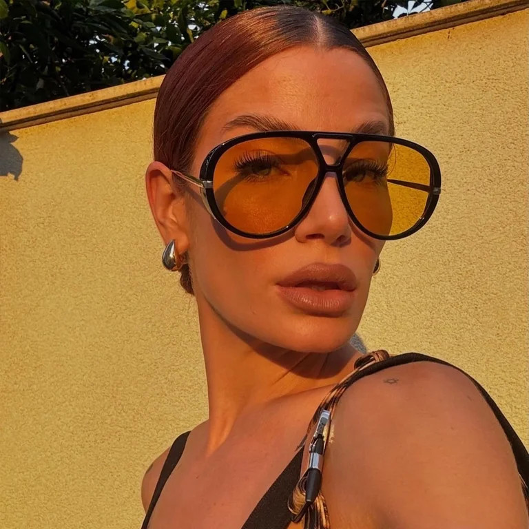 Gafas de Sol de Aviador de Gran Tamaño para Mujer con Arete de Moda Grande Puente Doble 2025 Ton... | Walmart (US)