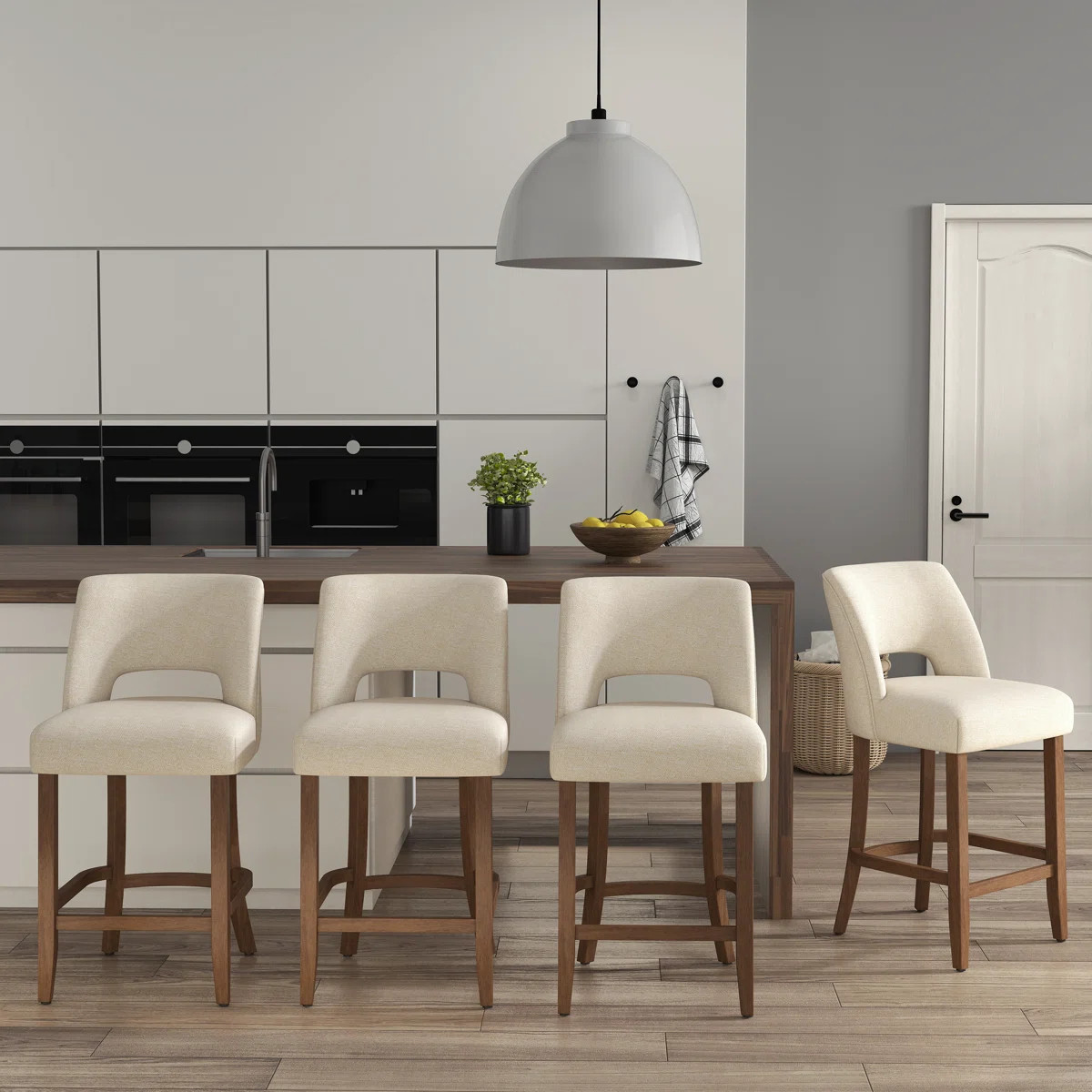 Upholstered Counter Stool With Solid Wood Legs Set of 4 | Wayfair North America