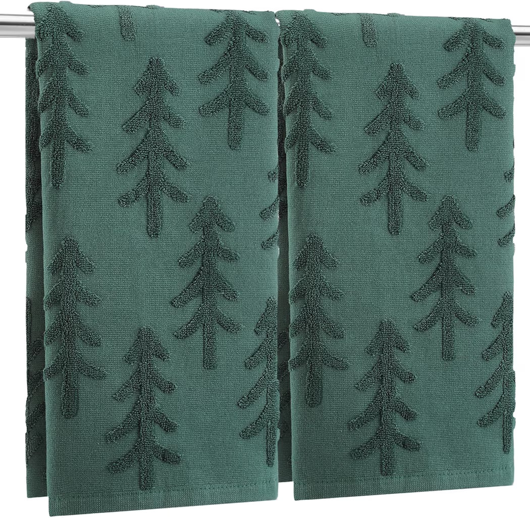 Breling 2 Pcs Minimalist Christmas Hand Towels Green Christmas Trees Bathroom Decorative Towels 1... | Amazon (US)