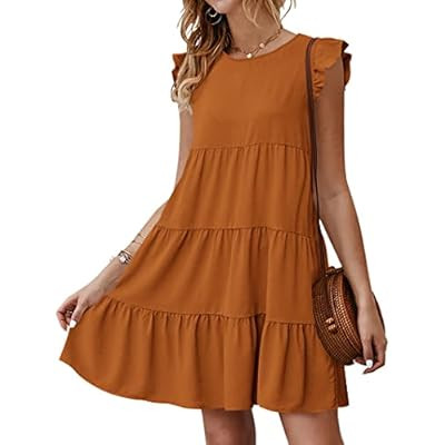 KIRUNDO Women's Summer Dresses Sleeveless Ruffle Sleeve Round Neck Solid L… | Amazon (US)