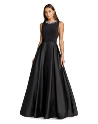 Mac Duggal Women's Pearl-Embellished High-Neck Sleeveless A-Line Evening Gown - Black | Macy's