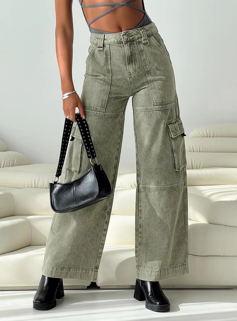 Making History Cargo Jeans Olive | Princess Polly US