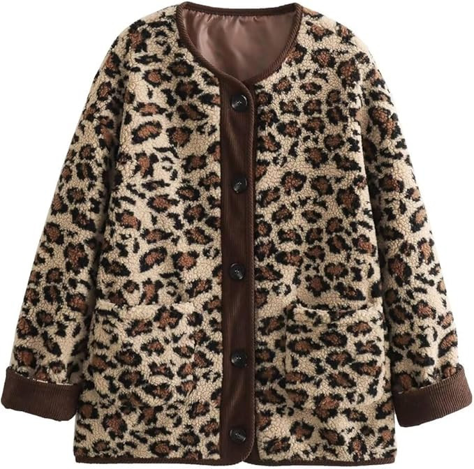 Women's Leopard Print Jacket Fuzzy Fleece Jacket Vintage Casual Open Front Lightweight Coats for ... | Amazon (US)