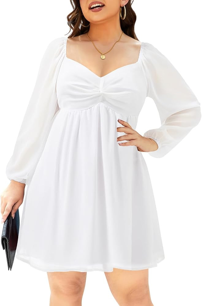 Pinup Fashion Women Graduation Dress Plus Size - Homecoming Sweetheart Neckline Chiffon A-Line Sh... | Amazon (US)