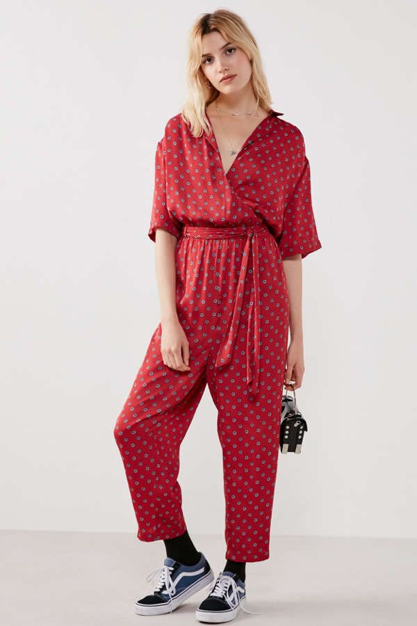 UO Bezel Wrap Belted Jumpsuit | Urban Outfitters US