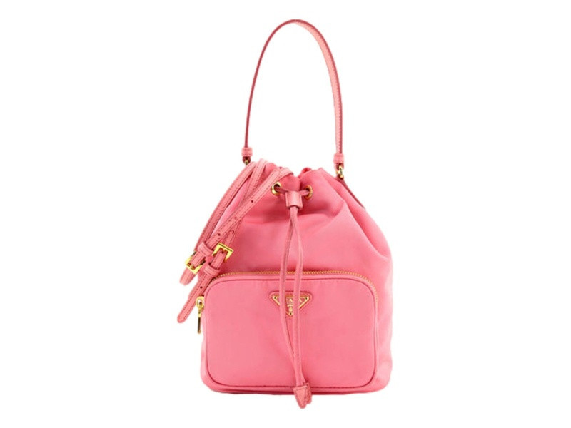 Prada Re-Nylon Saffiano Duet Bucket Crossbody Bag Small Begonia Pink | JTV Jewelry